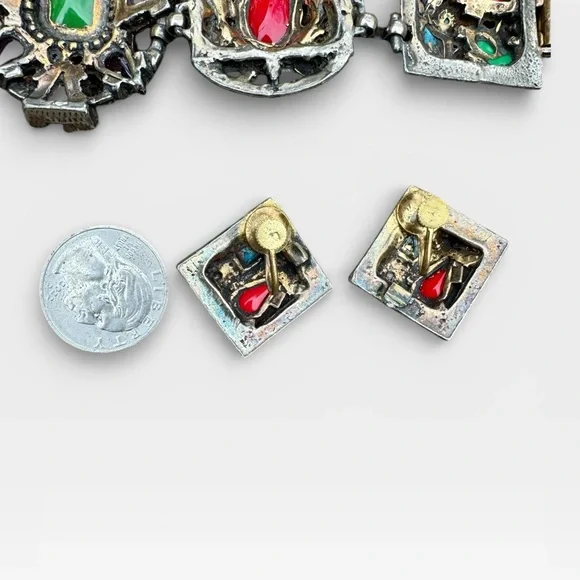 SELRO SELINI Vintage Multicolor Glass Cabochon Panel Bracelet and Earrings Set. - Picture 16 of 16